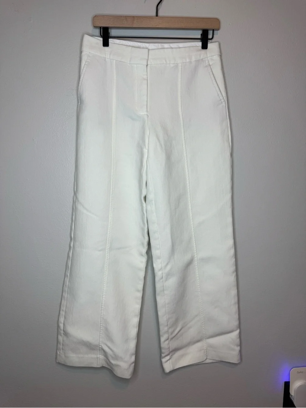 ZARA White Wide Leg Cropped Pants Front Seam Pintuck High Rise
